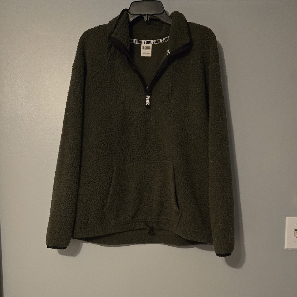 PINK Victoria's Secret Green Quarter-Zip Sweatshirt